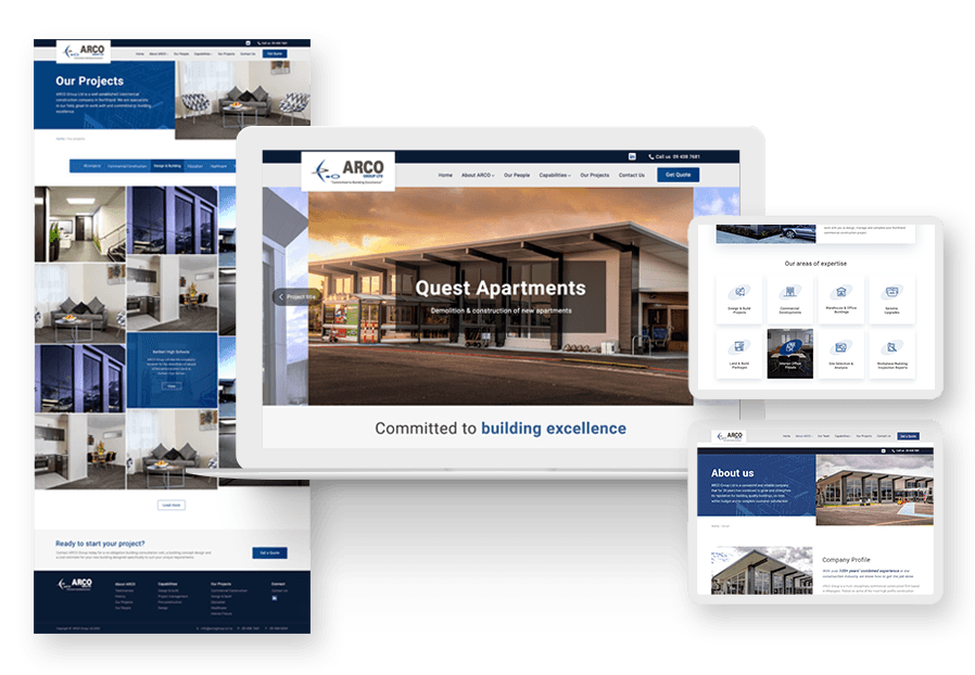 Ledoosacks created the website for construction company ARCO to present their services
